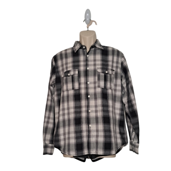 Seven7 Men's Shirts Plaid Cotton Button Down Shirt Size Medium Gray + White - Picture 1 of 14